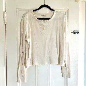 Life Is Good Cream Long Sleeve Henley Tee